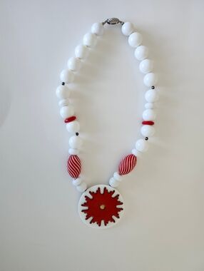 Unique Bold White and Red Statement Necklace - Women Jewelry
